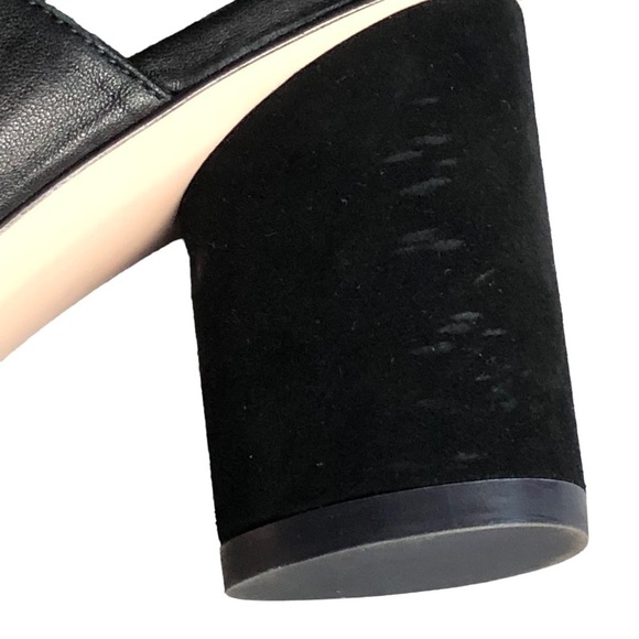 Stuart Weitzman Black Leather Slingback Round Suede Heel Sandal Size 7.5 - Picture 9 of 14